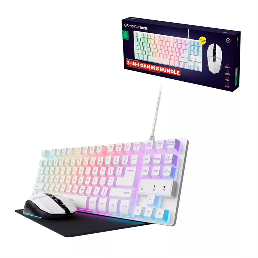 Combo Teclado TKL+Mouse+Pad Trust GXT 794W White
