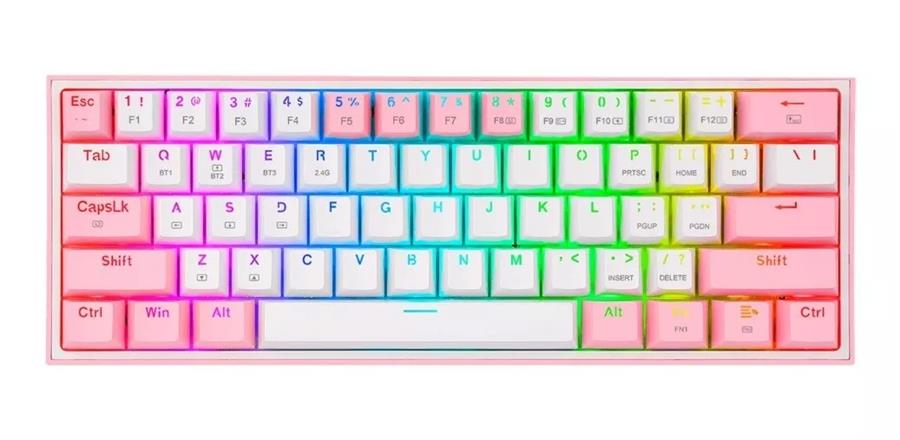 Teclado Redragon Fizz Pro White/Pink K616 Wireless RGB Outemu RED US MEC 60%