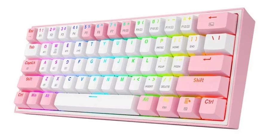 Teclado Redragon Fizz Pro White/Pink K616 Wireless RGB Outemu RED US MEC 60%